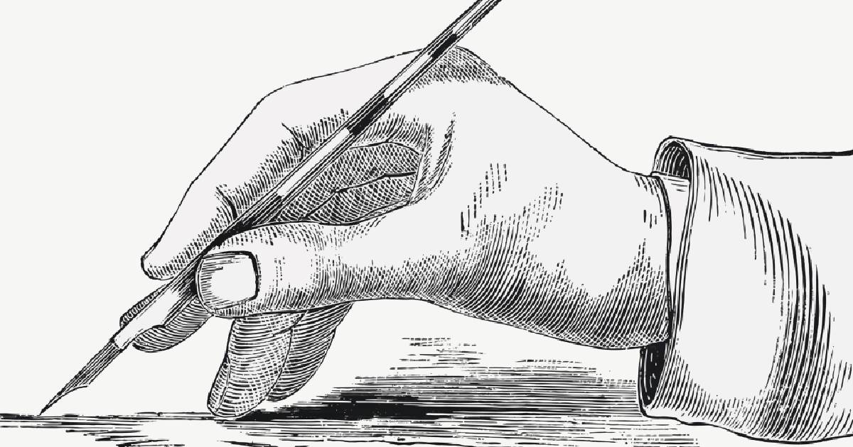 Man writing. Ink black and white drawing Stock Illustration | Adobe Stock